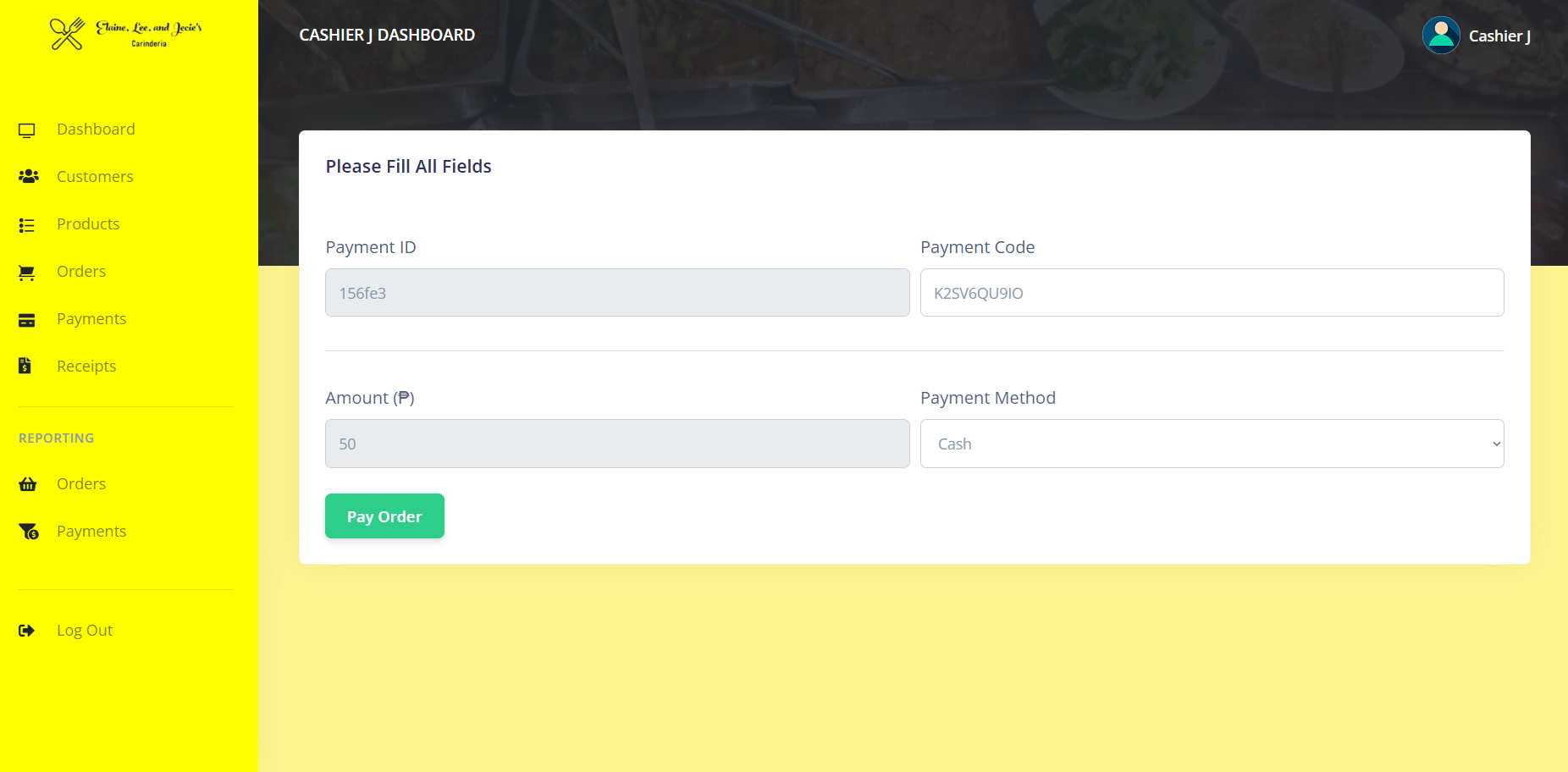 CarinderiaPOS PayOrder Page